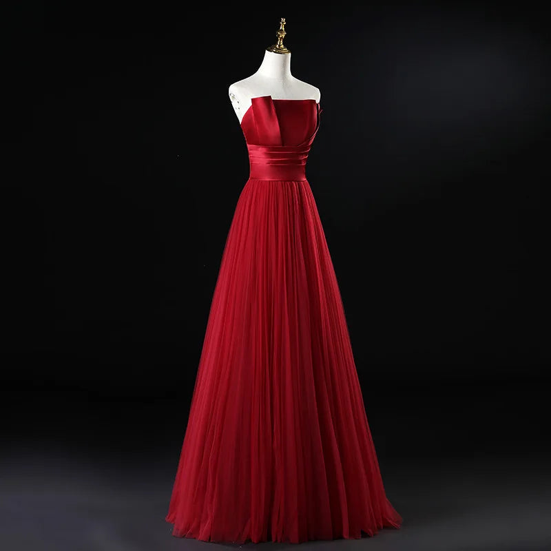 Satin Strapless Evening Prom Dresses for Women Summer 2026 Elegant Sexy Ruched Mesh Long Formal Party Show Host Dress Vestidos