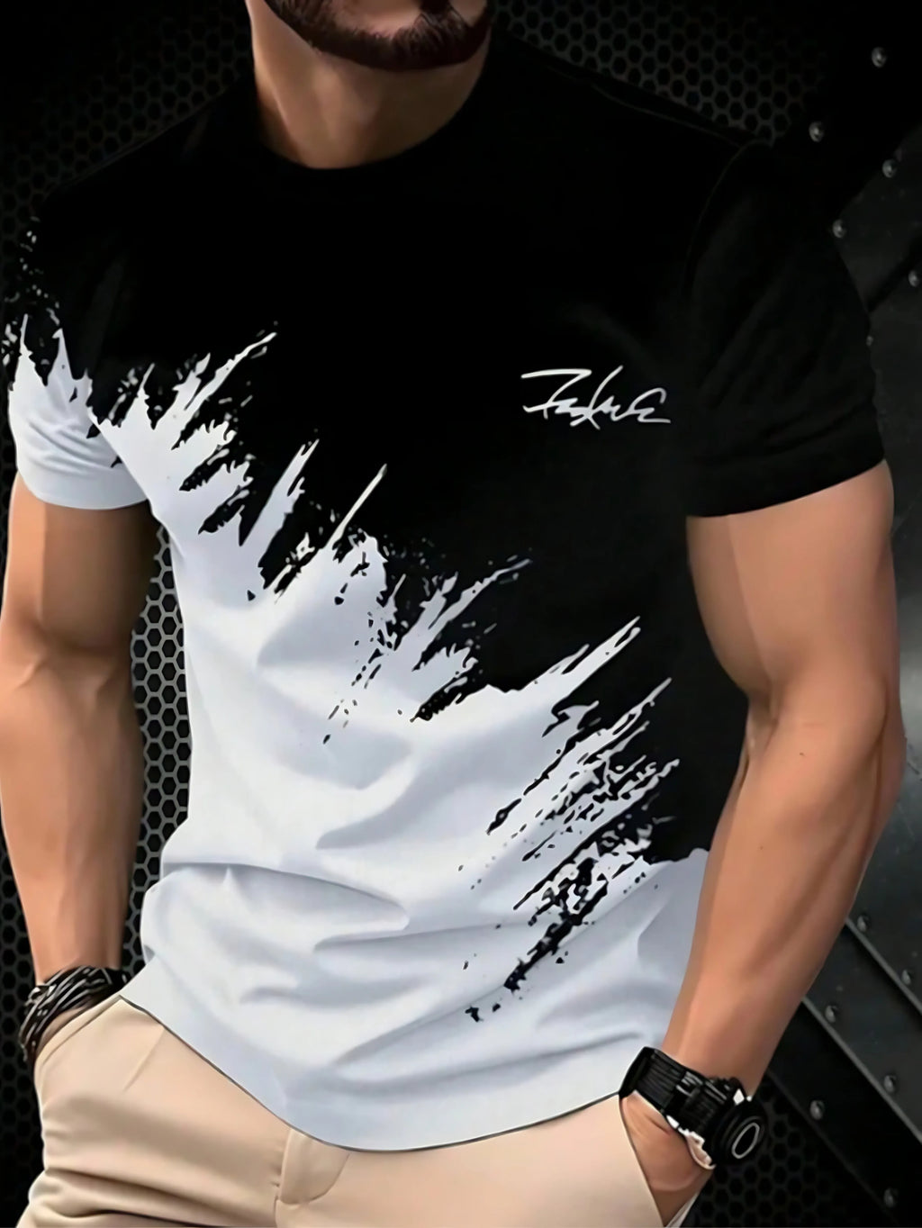 Camiseta Masculina com Estampa Gradiente 3D - Casual Macia Respirável Verão 2025