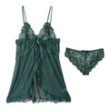 Women's Lace Nightgown Set Sheer Sexy Sleepwear V-Neck Front-Split Pajamas Loungewear with Panty 2-Piece for Women