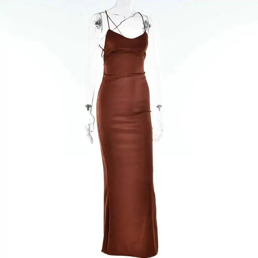 Avrilyaan Satin Backless Slim Sexy Dress Women 2024 Bodycon Long Summer Dress Mermaid Elegant NightClub Party Dresses Vestidos
