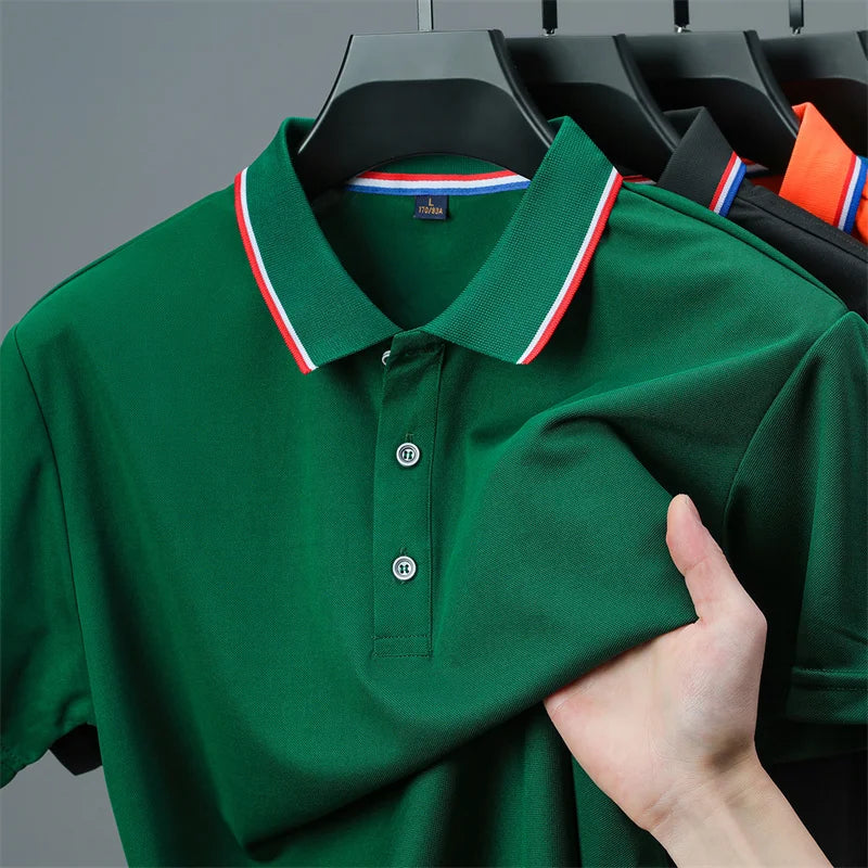 Camisa Polo Masculina Casual Cor Sólida - Manga Curta Versátil Verão