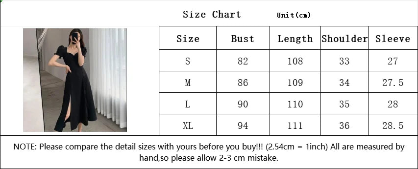 Women Summer V-neck Puff Short-sleeved Dress Elegant Female Side Slit Long A-Line Dresses Solid Sexy Slim Evening Party Vestidos