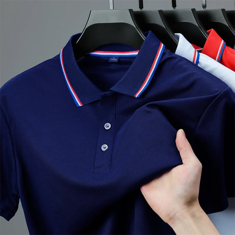 Camisa Polo Masculina Casual Cor Sólida - Manga Curta Versátil Verão