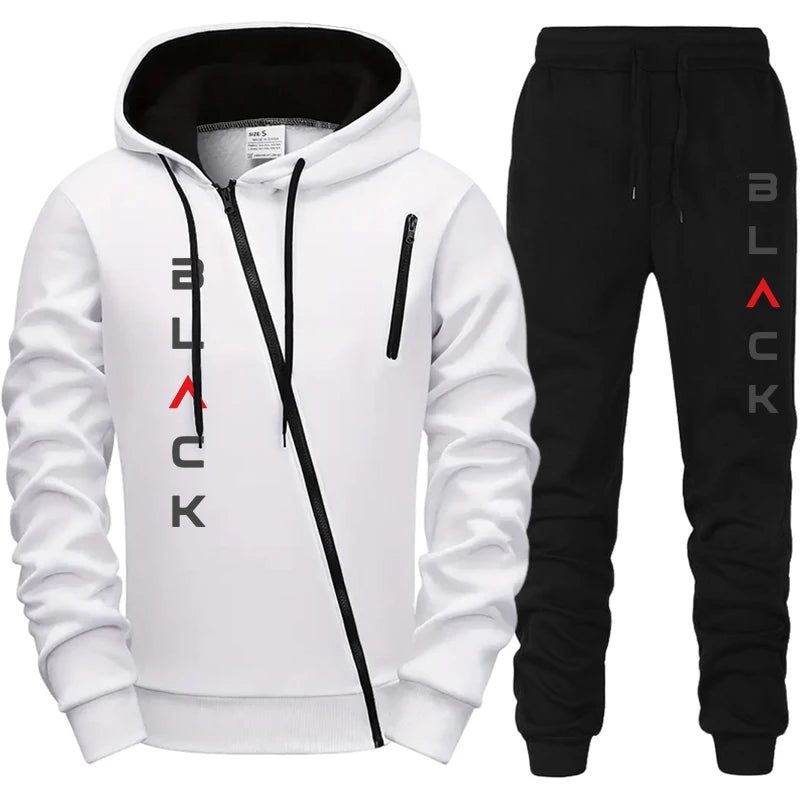 2025 Hot Sale Mens Tracksuit Hoodie Sweatpants Black Letter Print Zipper Jacket Jogger Pants Autumn Winter Casual Fashion Outfit