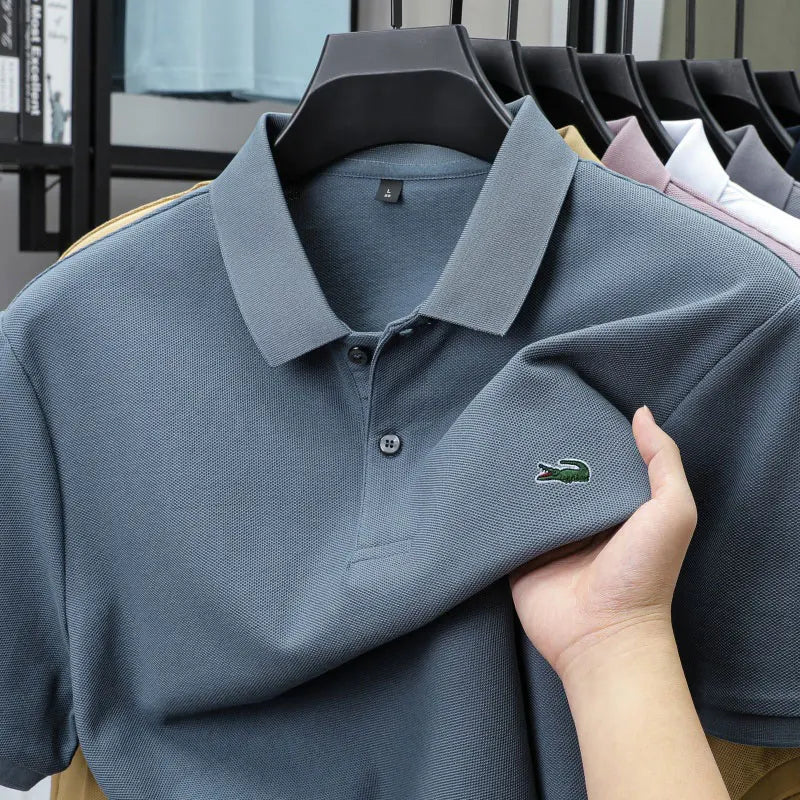 Summer New Luxury Brand Embroidered Logo Polo Shirt for Men, 100% Pure Cotton, Breathable Casual Business Short-Sleeve T-Shirt