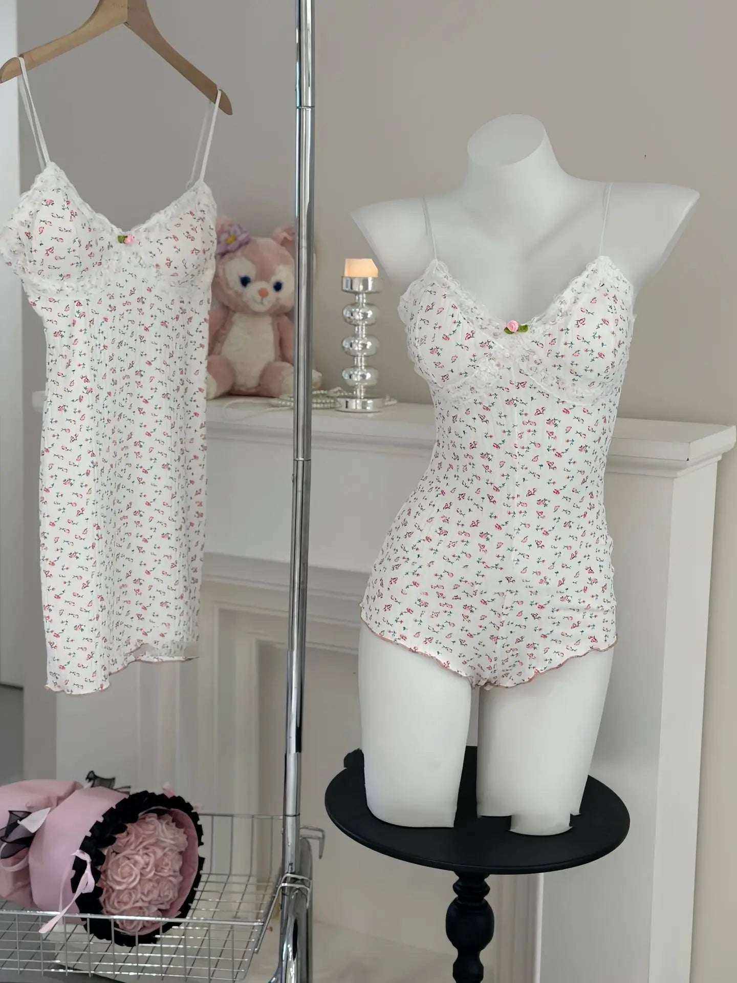 Body Feminino Floral com Renda - Sem Manga Slim Fit Lingerie Jumpsuit Sexy