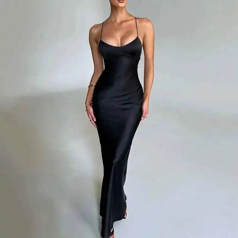 Avrilyaan Satin Backless Slim Sexy Dress Women 2024 Bodycon Long Summer Dress Mermaid Elegant NightClub Party Dresses Vestidos