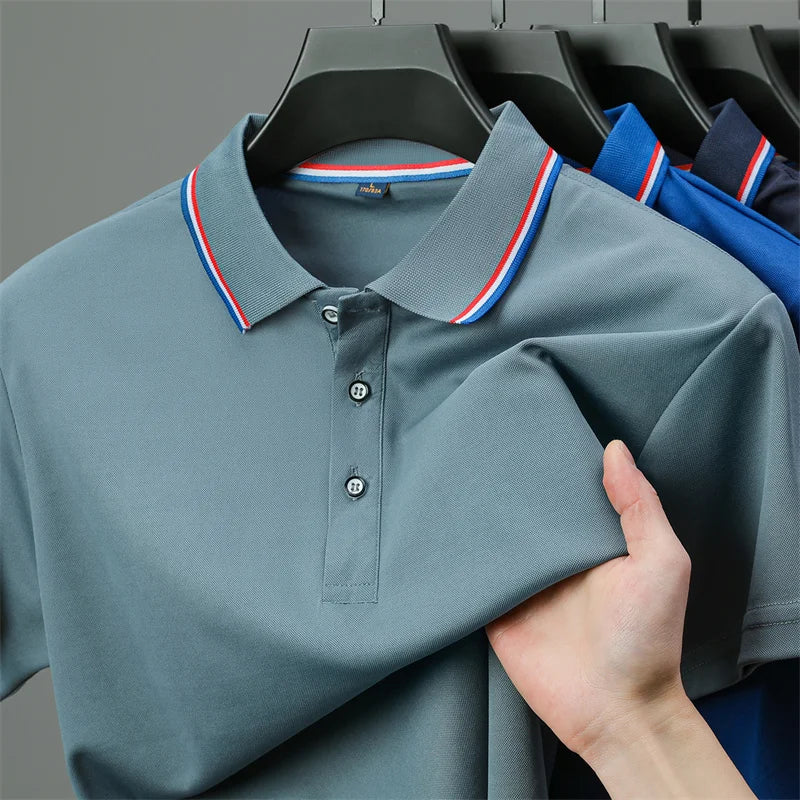 Camisa Polo Masculina Casual Cor Sólida - Manga Curta Versátil Verão